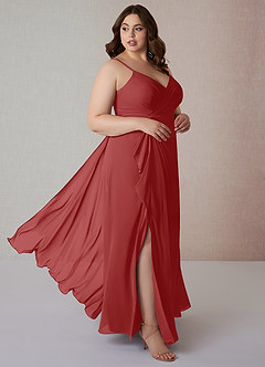 Azazie Emerald Bridesmaid Dresses Rust A-Line Ruffled Chiffon Dress image9