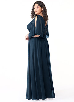 Azazie Temeka Robes de demoiselle d'honneur Robe Trapèze en Mousseline de soie Drapé Bleu Marine Foncé image4