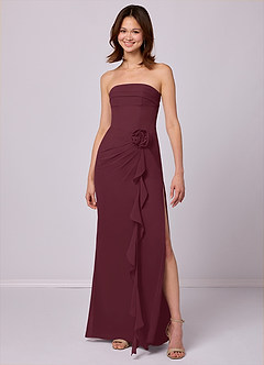 Barbie ♥ Azazie Robes de demoiselle d'honneur Robe Fourreau Convertible en Mousseline de soie Sans bretelle Cabernet image2