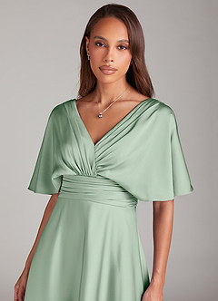 Azazie Pamela Brautjungfernkleider A-Linie Plissee Stretch-Satin Kleid Agave image5