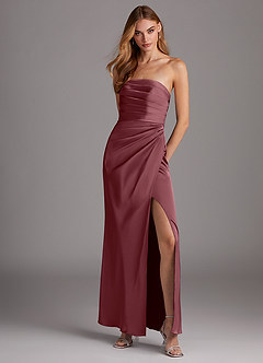Azazie Lexie Final Sale Desert Rose Sheath Strapless Stretch Satin Convertible Dress image1
