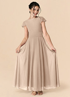 Azazie Payton Junior Taupe A-Line Bow Chiffon Dress image3