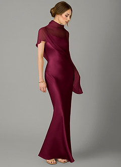Azazie Jaleesa Bridesmaid Dresses Burgundy A-Line High Neck Stretch Satin Dress image3