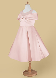 Azazie Shirin Flower Girl Dresses Blushing Pink A-Line Off the Shoulder Matte Satin Dress image7