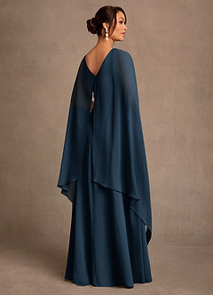 Azazie Liddie vestidos de madre de la novia Vestido Azul Marino Oscuro de Gasa de Corte en A con Plisado image3