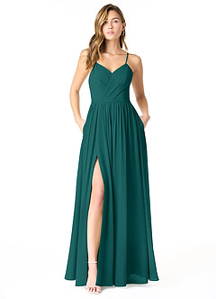 Azazie Cora Brautjungfernkleider A-Linie Plissee Chiffon Kleid Pfau image1