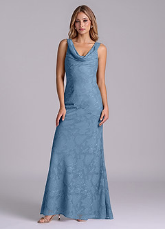 Azazie Rylina Venta Final Vestido de Azul Acero de Devorado Floral de Corte Sirena image5