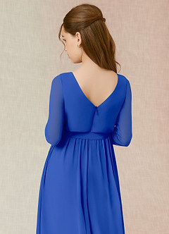Azazie Angelica Junior Abito A-Line in Chiffon Plissettato Blu Reale image7