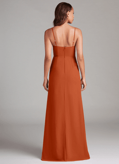 Azazie Maci Bridesmaid Dresses Burnt Orange Sheath Pleated Chiffon Dress image7