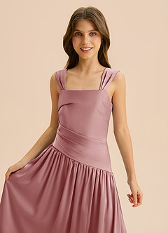 Azazie Dotty Junior Abito A-Line in Raso Elasticizzato Plissettato Rosa Polverosa image7