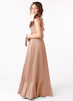 Azazie Barbara Junior Champagne Rose A-Line Bow Matte Satin Dress image2