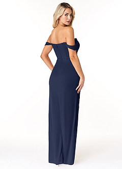 Azazie Tessa Bridesmaid Dresses Dark Navy Sheath Sweetheart Off-The-Shoulder Mesh Convertible Dress image5