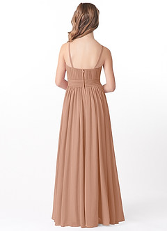 Azazie Astrid Junior Champagne Rose A-Line Floral Chiffon Dress image2