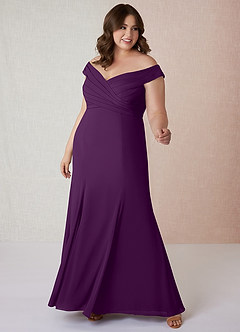 Azazie Lecia Jurken voor bruidsmeisjes Converteerbaar Jurk van Chiffon met rijk Off-the-shoulder geplooid Druif image8