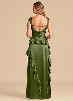 Azazie Sloane Brudtärnklänningar Klä av A-Linje i Metallisk satin Älskling Halsringning Oliv image6
