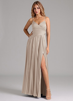 Azazie Vini Robes de demoiselle d'honneur Robe Trapèze en Satin extensible Plissée Givre image3