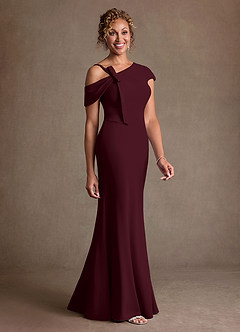 Azazie Rachael Final Sale Dusty Blue Sheath Off the Shoulder Stretch Crepe Dress image2