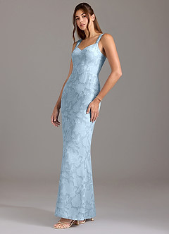 Azazie Denice Bridesmaid Dresses Sky Blue A-Line Pleated Floral Burnout Dress image3