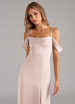 Azazie Callan Bridesmaid Dresses Blushing Pink A-Line Pleated Stretch Satin Convertible Dress image6