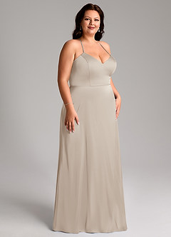 Azazie Mei Bridesmaid Dresses Frost A-Line V-Neck Stretch Satin Dress image10