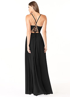Azazie Aaida Abiti da Damigella Abito A-Line in Chiffon Corsetto Nero image2