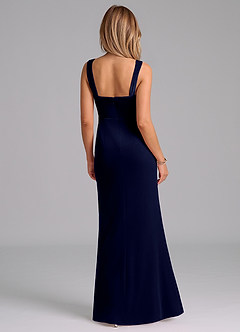Azazie Denice Bridesmaid Dresses Dark Navy Sheath Pleated Velvet Dress image5