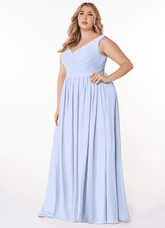 Azazie Keyla Bridesmaid Dresses Ice A-Line V-Neck Pleated Chiffon Dress image8