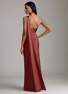 Azazie Juniper Robes de demoiselle d'honneur Robe Sirène en Satin extensible Asymétrique Terracotta image6