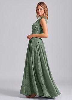Azazie Charlize Bridesmaid Dresses Matcha A-Line One Shoulder Floral Burnout Dress image3