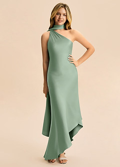 Azazie Briony Junior Etui Plissee Stretch-Satin Kleid Matcha image3