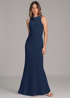 Azazie Allettie Bridesmaid Dresses Dark Navy Mermaid Chiffon Dress image4