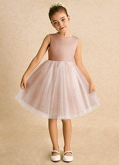 Azazie Esme Flower Girl Dresses Champagne Rose Ball-Gown Bow Tulle Dress image6