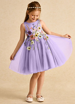 Azazie Prima Flower Girl Dresses Lilac A-Line Bow Tulle Dress image3