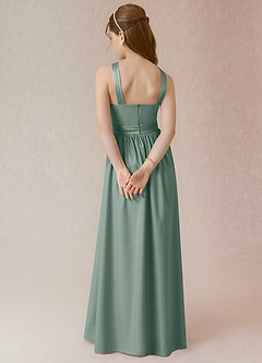 Azazie Jiya Junior Silver Sage A-Line Pleated Stretch Satin Dress image2