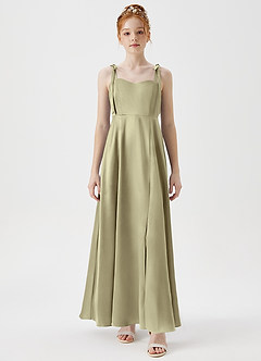 Azazie Rosey Junior Moss Green A-Line Sweetheart Neckline Metallic Satin Dress image6