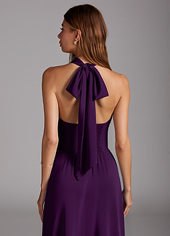 Azazie Myra Bridesmaid Dresses Grape A-Line Side Slit Stretch Satin Dress image2