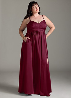 Azazie Alia Bridesmaid Dresses Mulberry A-Line Pleated Stretch Satin Dress image11