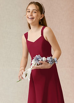 Azazie Denice Junior Burgundy A-Line Chiffon Dress image6