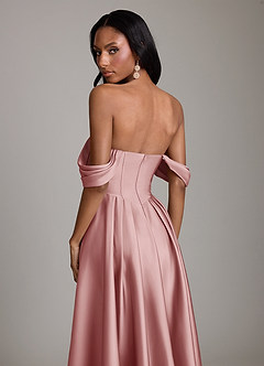 Azazie Loisa Abiti da Damigella Abito A-Line in Raso Elasticizzato a Spalla Scoperta Rosa Polverosa image4