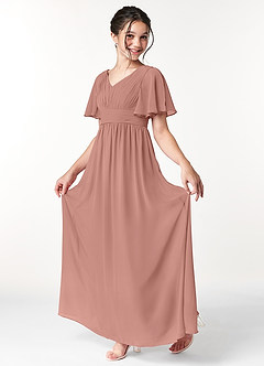 Azazie Temeka Junior Cedar Rose A-Line Pleated Chiffon Dress image3