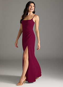 Azazie Rhoda Bridesmaid Dresses Burgundy Sheath Pleated Stretch Crepe Dress image4
