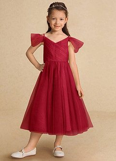 Azazie Lizzette Flower Girl Dresses Scarlet A-Line Ruched Tulle Dress image6