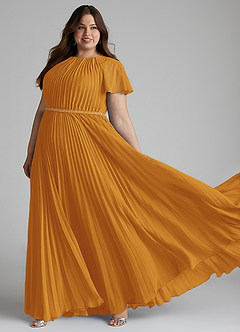 Azazie Kara At-home Try On Dresses A-Line Pleated Chiffon Floor-Length Dress image10