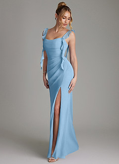 Azazie Jessamine Bridesmaid Dresses Steel Blue Mermaid Corset Chiffon Dress image6