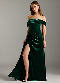 Azazie Amyra Bridesmaid Dresses Emerald Sheath Off the Shoulder Velvet Convertible Dress image7
