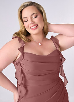 Barbie ♥ Azazie Brautjungfernkleider Meerjungfrau-Linie Korsett Chiffon Kleid Wüstenrose image11