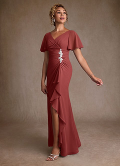 Azazie Suffolk Mère de la mariée Robes Robe Trapèze en Mousseline de soie Plissé Terracotta image2