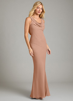 Azazie Rylina Vestidos de damas de honor Vestido de Champán Rosado de Gasa de Corte Sirena con Plisado image5