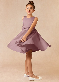 Azazie Coco Flower Girl Dresses A-Line Bow Matte Satin Knee-Length Dress image3
