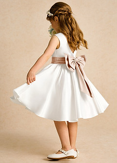 Azazie Sosie Flower Girl Dresses Ivory English Rose A-Line Pleated Matte Satin Dress image4